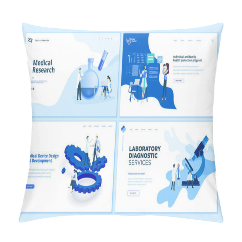 Personality  Web Page Design Templates Collection Of Medical Research, Laboratory Diagnostic, Medical Device Development, Family Health Protection Program. Modern Vector Illustration Concepts For Website And Mobile Website Development.  Pillow Covers