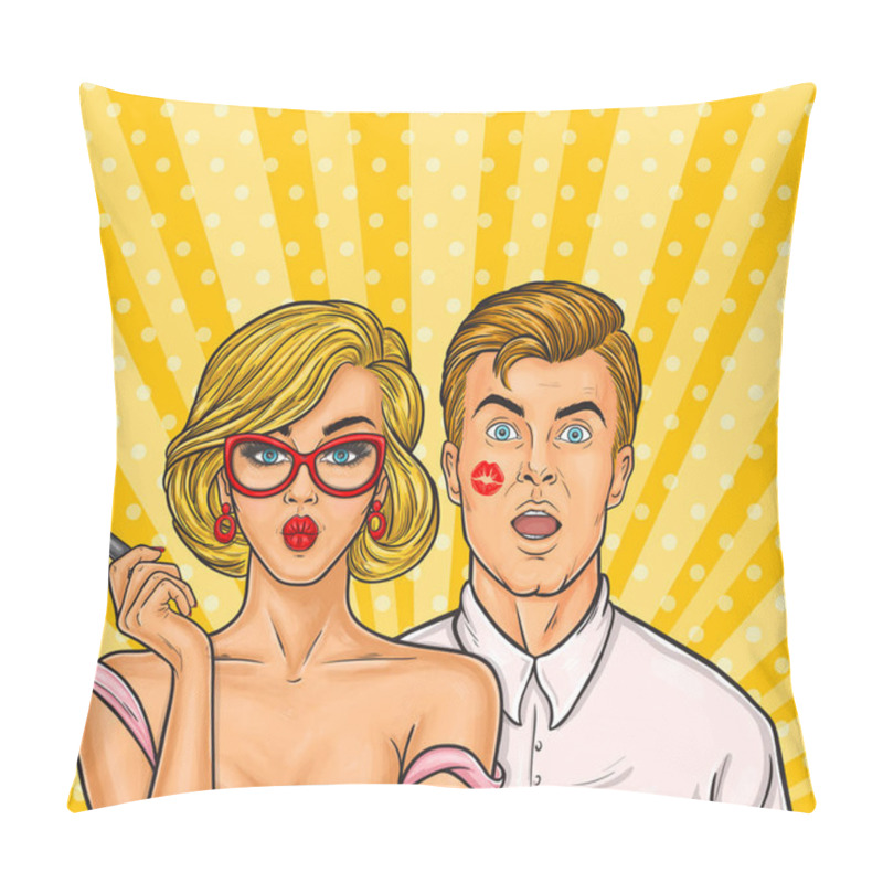 Personality  Pop Art Sexy Woman With Red Lipstick Kissed A Man Pillow Covers