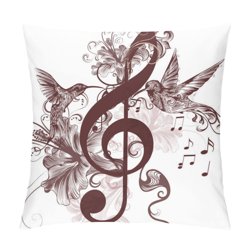 Personality  Music Background With Treble Clef And Hummingbirds For Design Pillow Covers