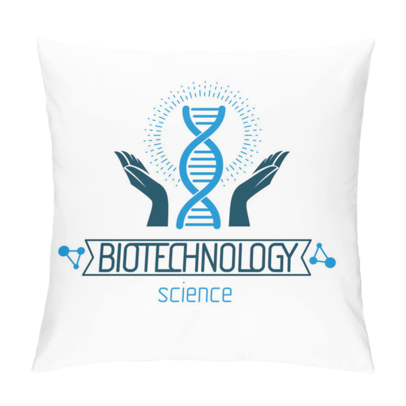 Personality  Caring Hands Hold A Model Of Human DNA. Bioengineering As The Direction Of Genetics, Abstract Vector Scientific Symbol Best For Use In Education, Science And Humanity Evolution Research. Pillow Covers