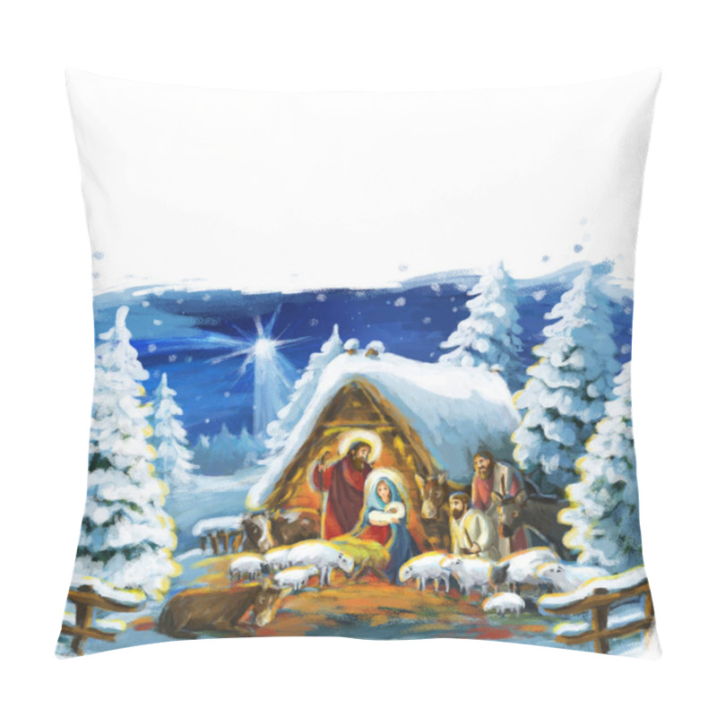 Personality  Traditional Christmas Scene With Holy Family For Different Usage Pillow Covers