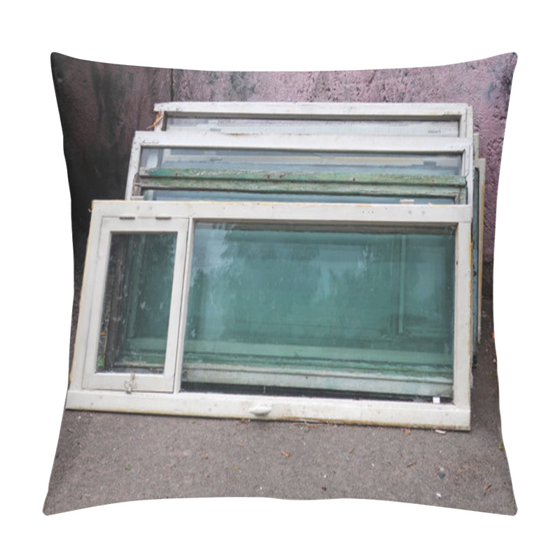 Personality  Old Wooden Window Frames With A Window Leaf Discarded In The Trash Pillow Covers