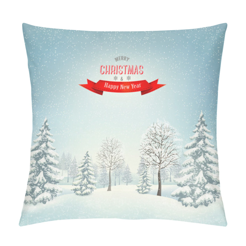 Personality  Christmas Winter Landscape Background. Vector.  Pillow Covers