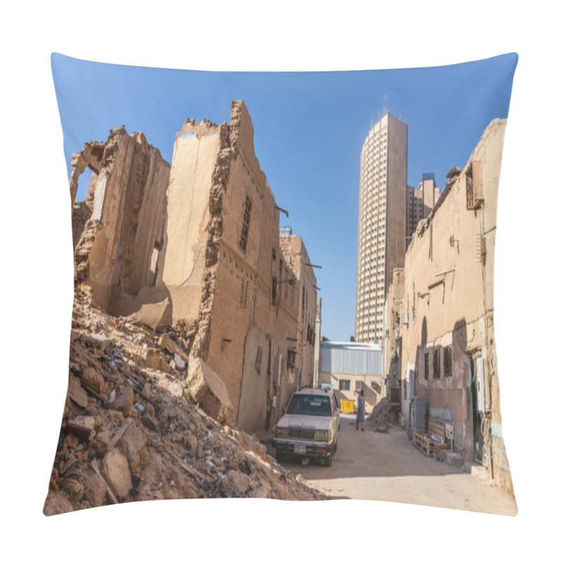 Personality  RIYADH, SAUDI ARABIA - NOVEMBER 29, 2021: Crumbling Street Of Ad Dirah Neighborhood In Riyadh, Saudi Arabia Pillow Covers