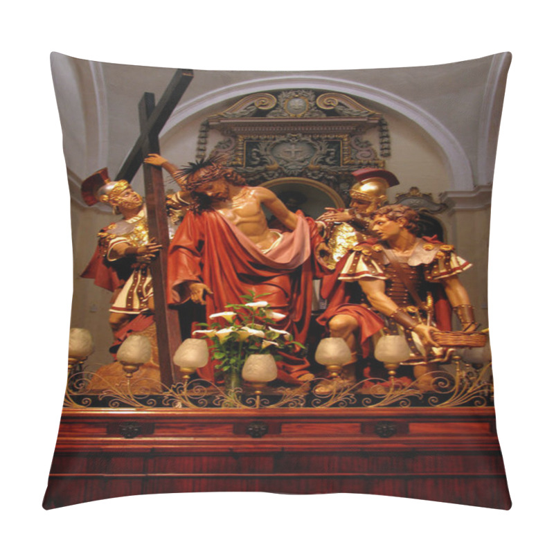 Personality  The Statue Representing The Tenth Station Of The Cross When Jesus Is Stripped Of His Garments. Pillow Covers