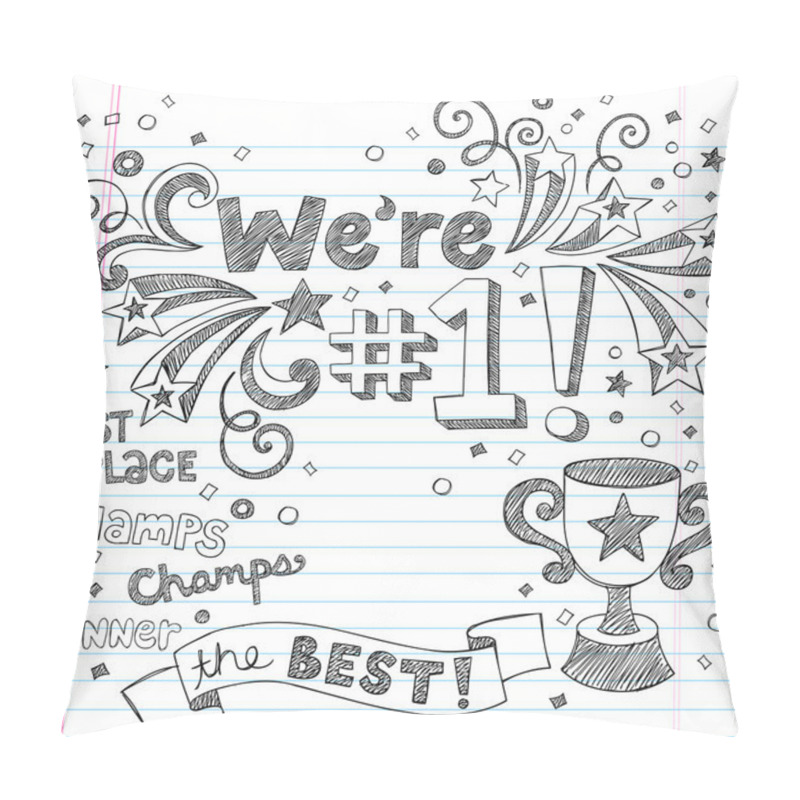 Personality  Winner Trophy First Place Sketchy Doodles Vector Illustration Pillow Covers