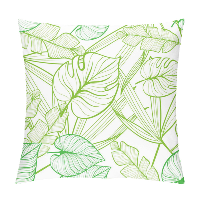 Personality  Seamless Floral Pattern With Tropical Leaves. Line Drawing. Hand-drawn Illustration. Pillow Covers