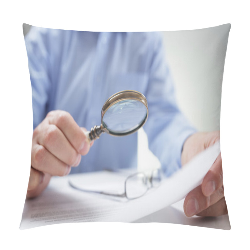 Personality  Businessman With Magnifying Glass Reading Documents Pillow Covers