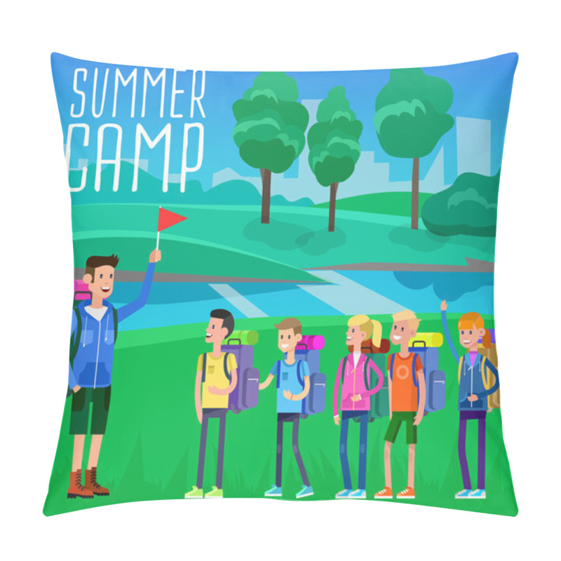 Personality  Vector Illustration Of Kids Summer Camp Pillow Covers