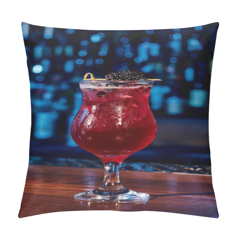 Personality  Refreshing Glass Of Berry Blues Cocktail With Berry Decoration With Bar Backdrop, Concept Pillow Covers