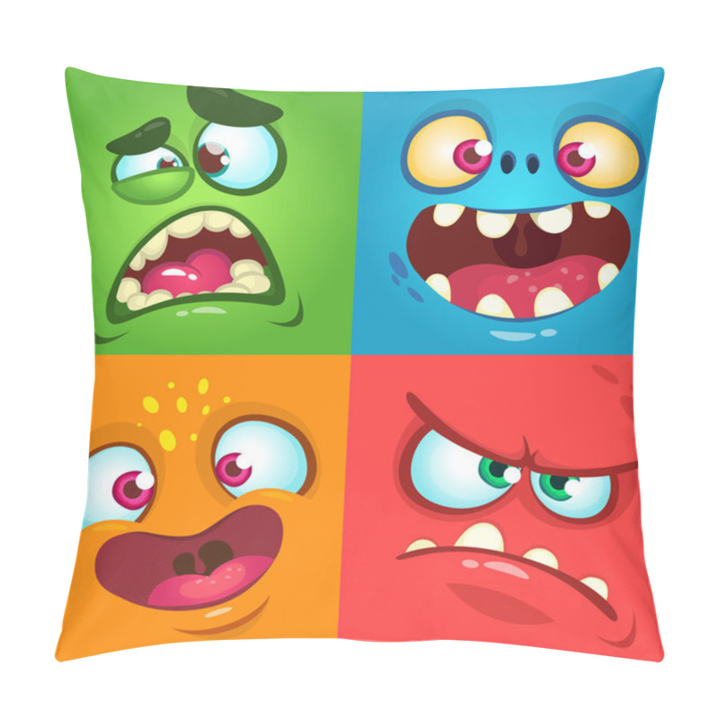 Personality  Cartoon Monster Faces Set. Vector Set Of Four Halloween Monster Faces Pillow Covers