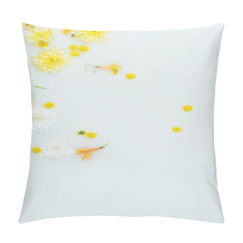 Personality  Top View Of Yellow And White Chrysanthemum Flowers In Milk Backdrop Pillow Covers