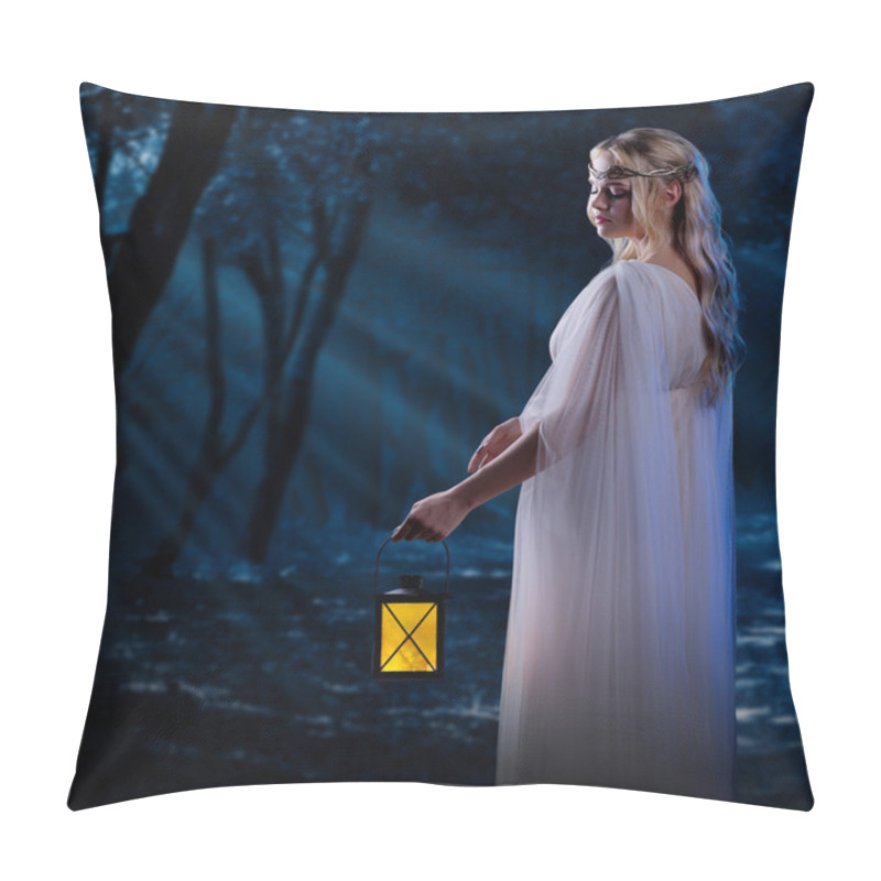 Personality  Elven Girl With Lantern At Night Forest Pillow Covers