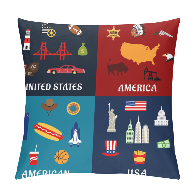 Personality  USA Travel And American Flat Icons Pillow Covers