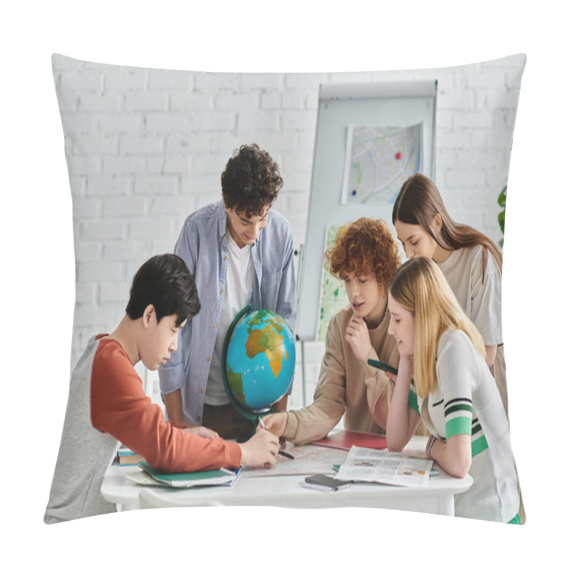 Personality  Teenagers Working Together At A UN Model Conference. Pillow Covers