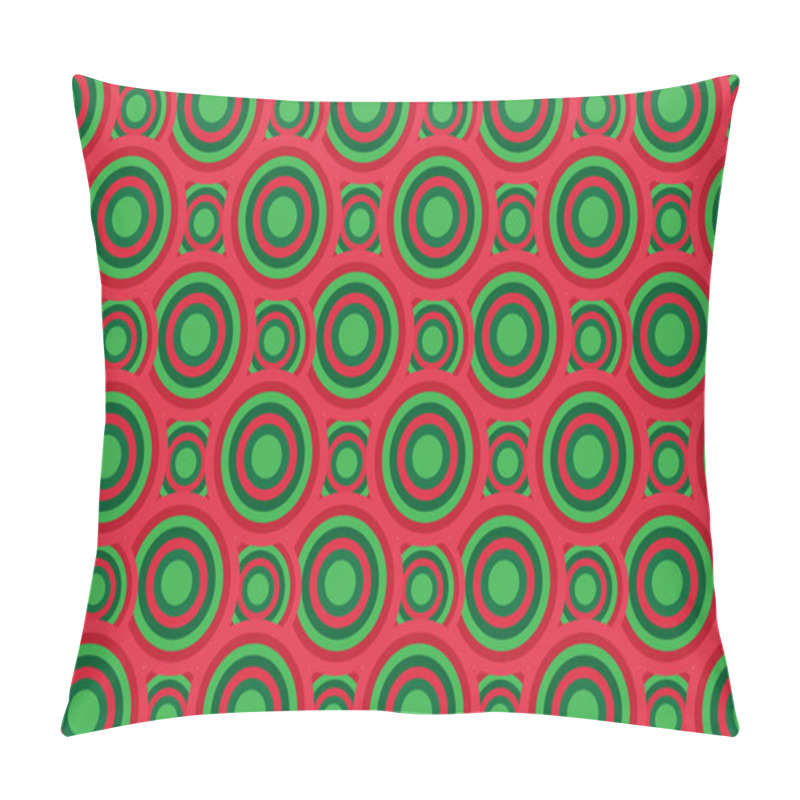 Personality  Red Background Geometric Circles Green Hollow Designs Dark Green Circular Hoops Pillow Covers