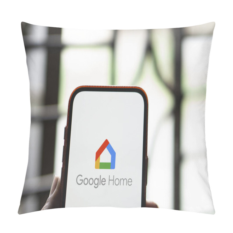 Personality  Dhaka, Bangladesh- 23 July 2024: Google Home Logo Is Displayed On Smartphone. Pillow Covers