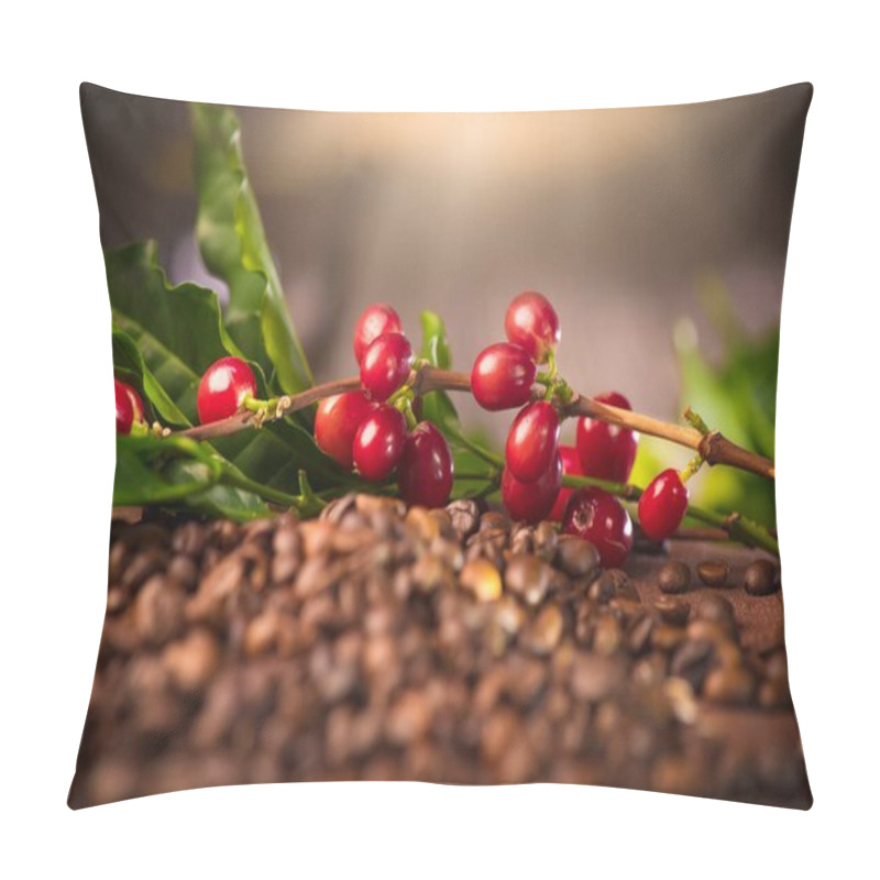 Personality  Close View Of Coffee Beans And Coffee Plant Pillow Covers