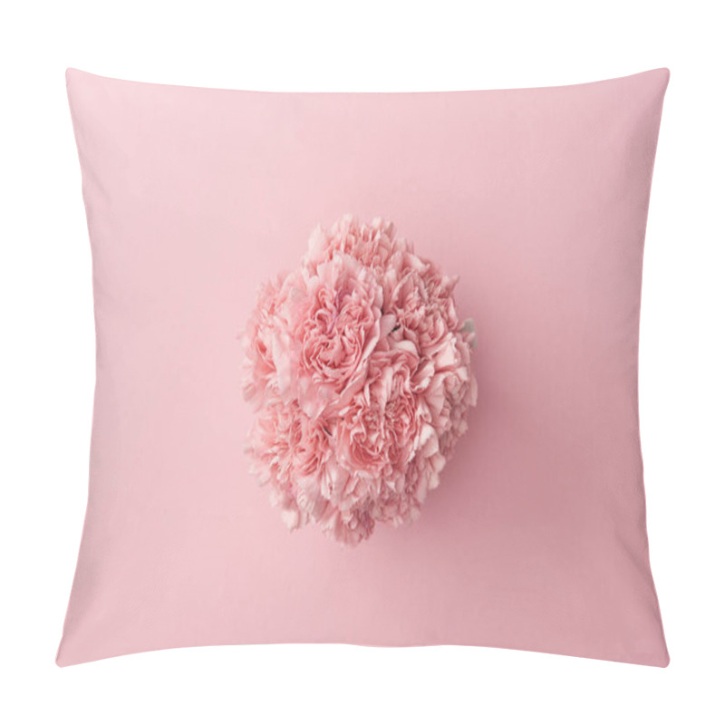 Personality  Top View Of Beautiful Tender Pink Carnation Flowers Isolated On Pink Background Pillow Covers