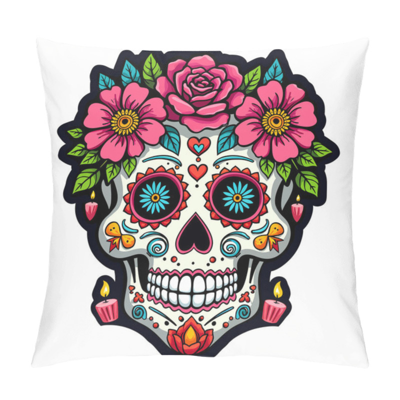 Personality  Energetic Dancing Skeleton In Sombrero With Marigold Petals T-Shirt Design Pillow Covers