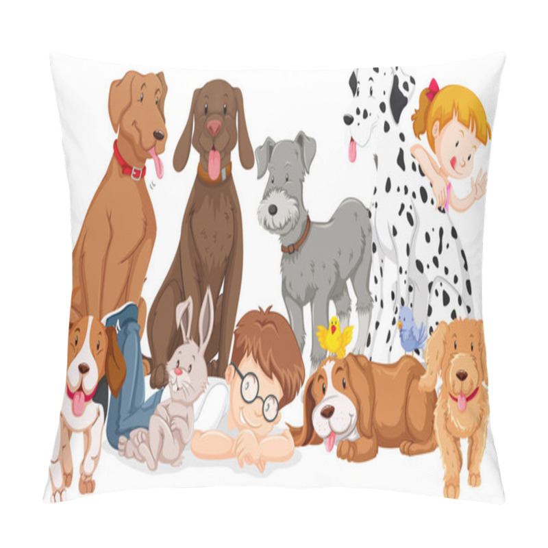 Personality  Children With Animals On Isolated Background Pillow Covers