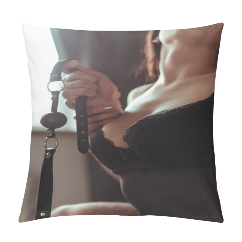 Personality  Cropped View Of Sexy Beautiful Young Man With Black Gag Near Boyfriend Pillow Covers