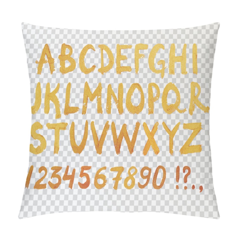 Personality  Golden Hand Drawn Font. Hand Written Foil Modern Alphabet And Numbers. Vector Design Symbols On Transparent Background. Pillow Covers