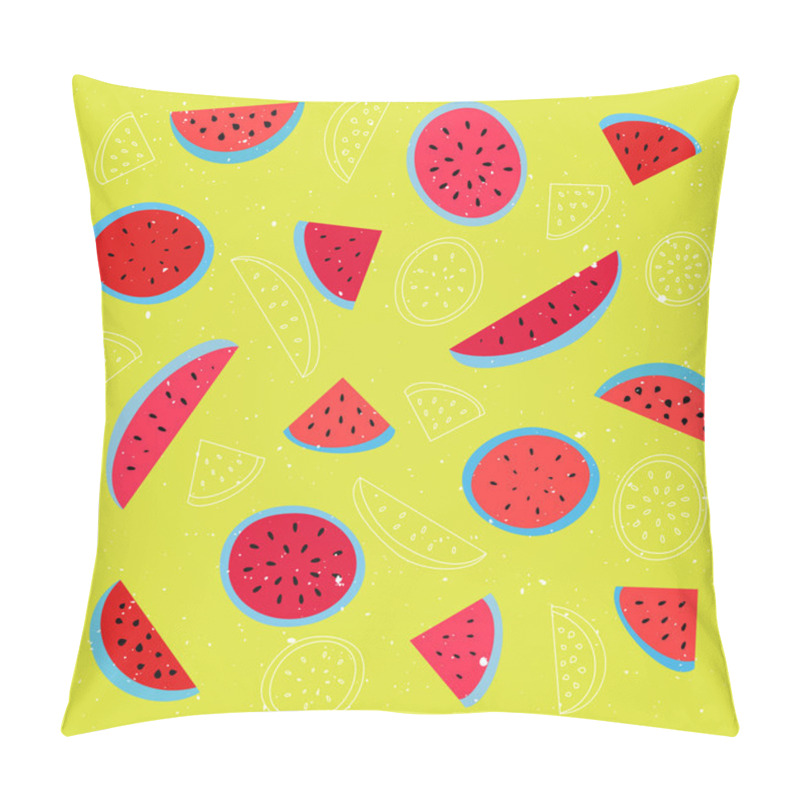 Personality  Seamless Pattern With Ripe Watermelon Symbol Over Yellow Background. Vector Textile Print Ornament. Fashion, Grunge Wallpaper Cool Design. Abstract, Melon Fruits Ornament Patterns Pillow Covers