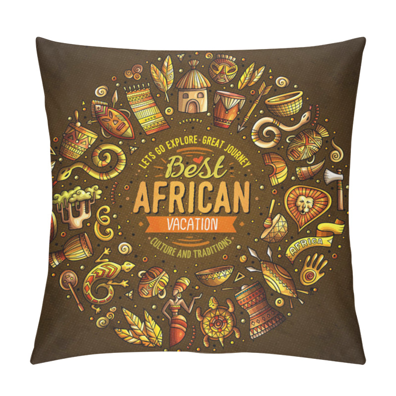 Personality  Set Of Africa Cartoon Doodle Objects Round Frame Pillow Covers