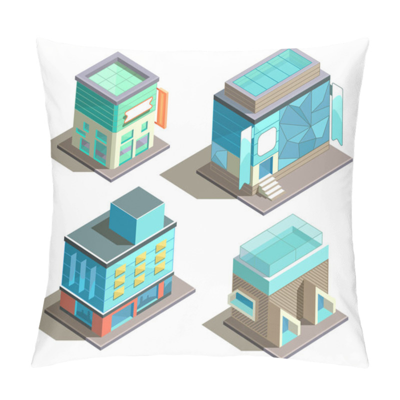 Personality  Vector Isometric Set Of Modern Buildings Pillow Covers