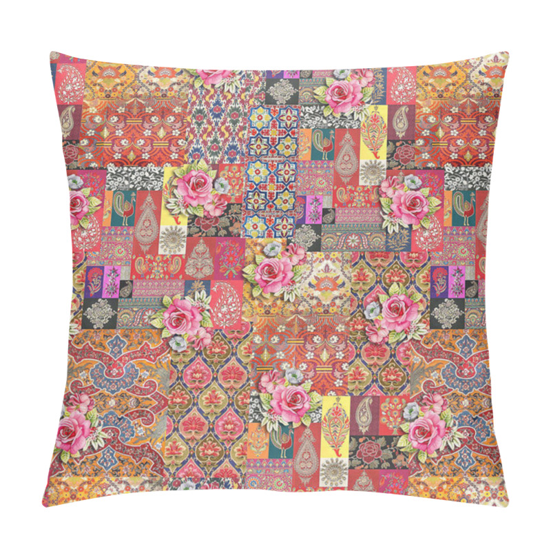 Personality  It's A Unique Digital Traditional Geometric Ethnic Border, Floral Leaves Baroque Pattern And Mughal Art Elements, Abstract Texture Motif, And Vintage Ornament Artwork Combination For Textile Printing. Pillow Covers