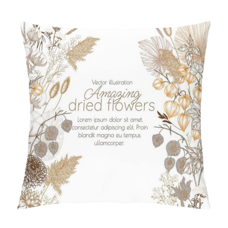 Personality   Vector Illustration Of A Card Template With A Bouquet Of Dried Flowers In Engraving Style Pillow Covers