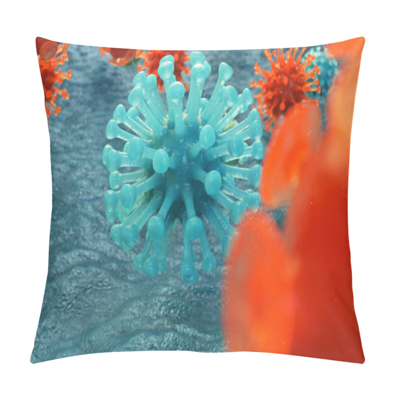 Personality  3d Illustration Viral Infection Causing Chronic Disease. Hepatitis Viruses, Influenza Virus H1N1, Flu, Cell Infect Organism, Aids. Virus Abstract Background. Pillow Covers