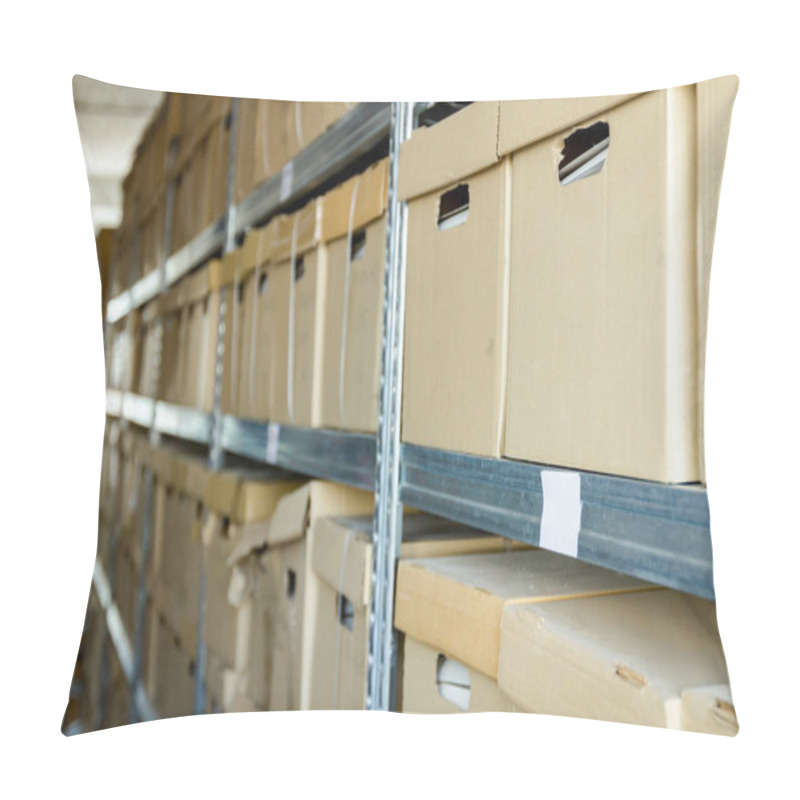 Personality  Stacks Of Files And Paperwork Placed In Bookshelves With Folders And Documents In Cardboard Box Archive, Storage Room. Pillow Covers