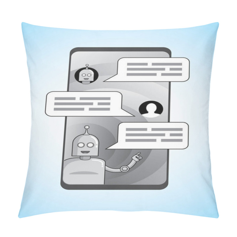 Personality  Conceptual Image Of A Chat Bot. Artificial Intelligence Talks To The User In The Smartphone App. Pillow Covers