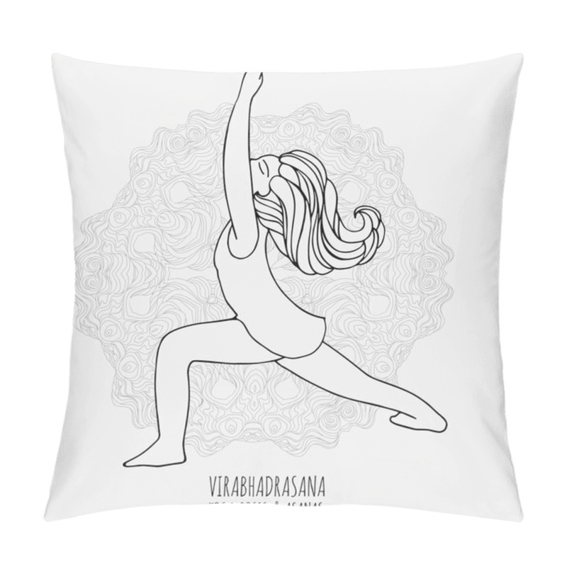 Personality  Cute Girl Doing Yoga. Yoga Poses And Asanas In Hand-drawn Style. Woman Doing Yoga Exercises. Yoga And Relaxation, Doodle Vector Illustration. Yoga Woman Poses. Pillow Covers