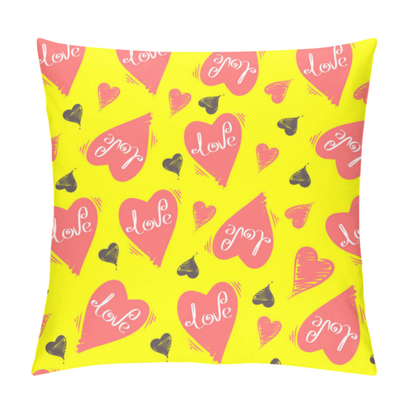 Personality  Hand-drawn Heart With The Words Love. Vector Seamless Pattern Pillow Covers