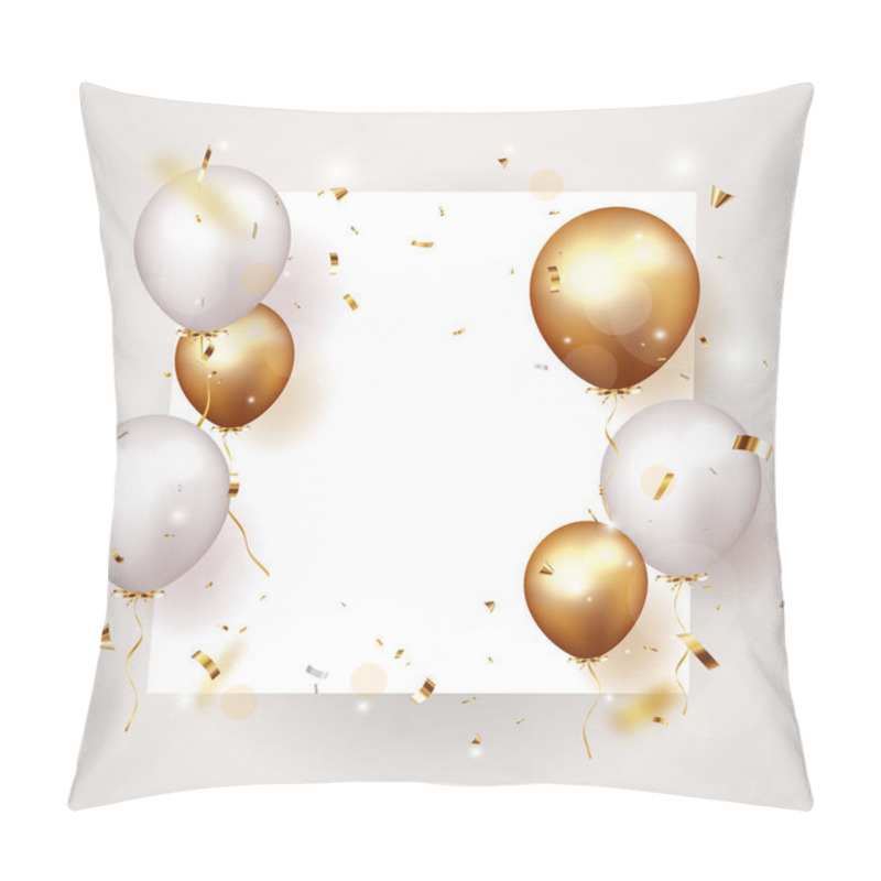 Personality  Vector Illustration Of Celebration Banner With Gold Confetti And Balloons Pillow Covers