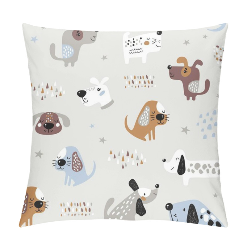 Personality  Childish Seamless Pattern With Funny Dogs. Creative Texture In Scandinavian Style. Great For Fabric, Textile Vector Illustration Pillow Covers