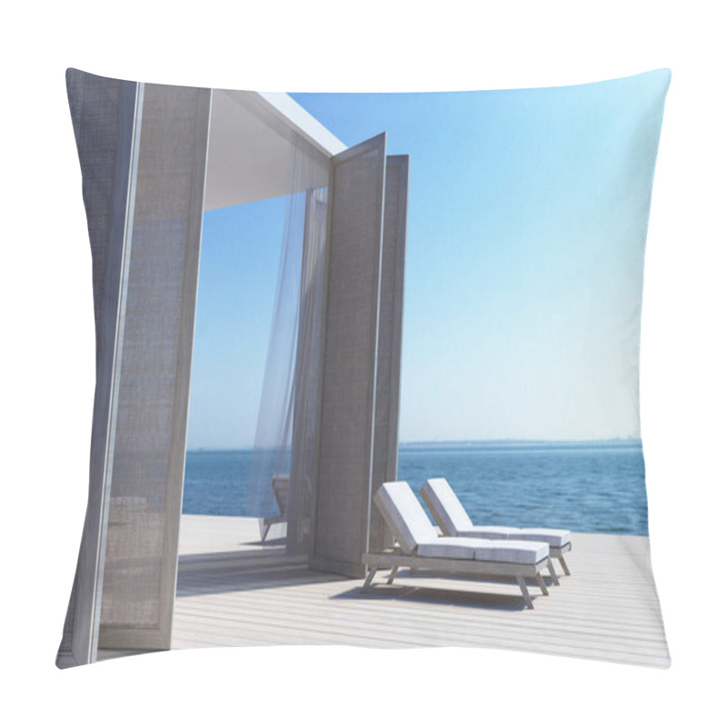 Personality  Beach Living On Sea View. 3d Rendering Pillow Covers