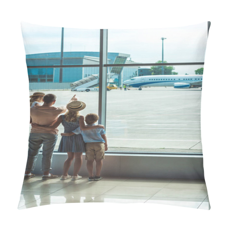 Personality  Family Looking Out Window In Airport Pillow Covers