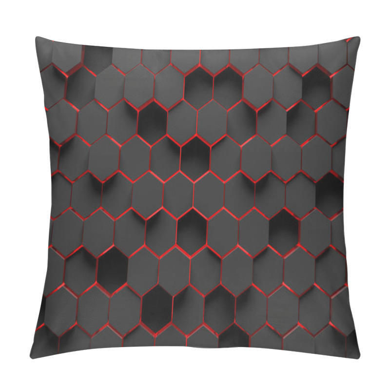 Personality  Abstract Background Made Of Black Hexagons Of Different Height With Red Edges. Concept Of Creativity And Art. 3d Rendering Pillow Covers