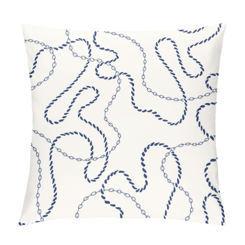 Personality  Hand-Drawn Intertwining Nautical Rope, Chains Vector Seamless Pattern. Monochrome Blue Marine Background Pillow Covers