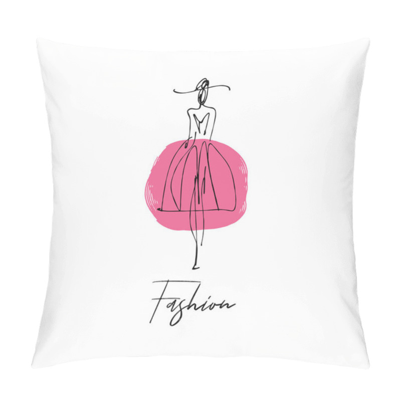 Personality  Woman With Hat. Fashion Model Hand Drawn Sketch, Stylized Ink Silhouette Isolated On White Background. Vector Illustration Pillow Covers