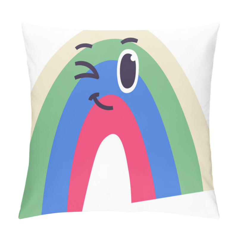 Personality  Bright Rainbow Character With A Winking Expression And Playful Design. Vector Illustration. Pillow Covers