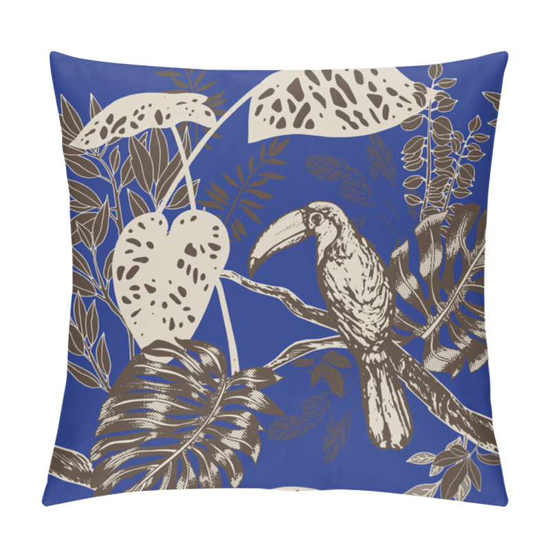 Personality  Vintage Style Tropical Birds Background, Fashion Seamless Pattern With Floral Plant And Exotic Bird Pillow Covers