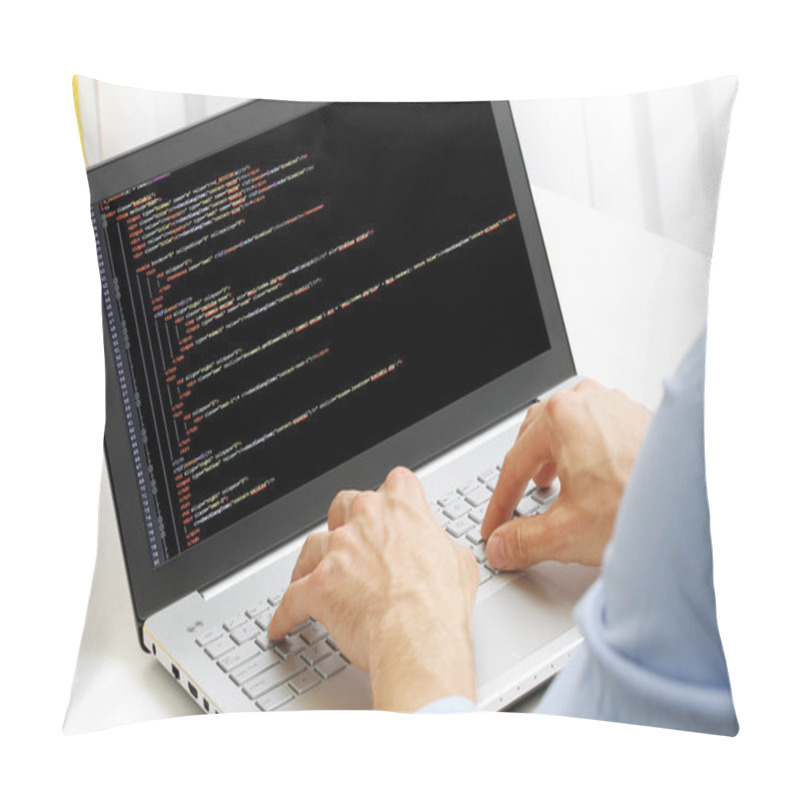 Personality  Programmer Profession - Man Writing Programming Code On Laptop C Pillow Covers