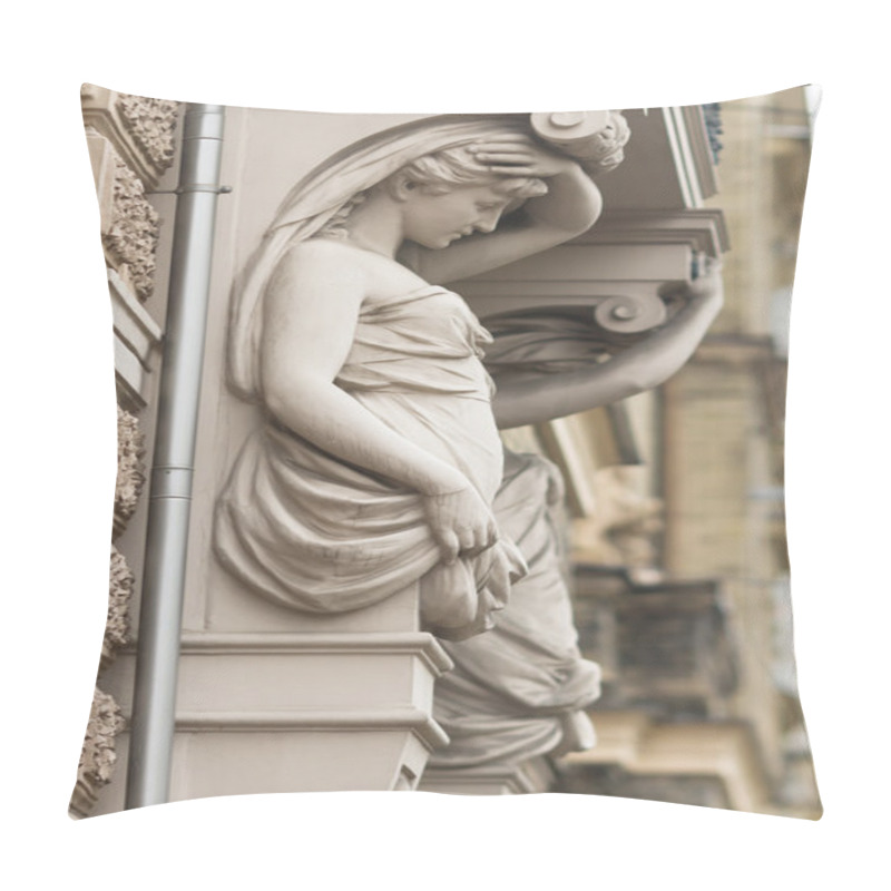 Personality  Caryatid On One Of The Buildings In Riga, Latvia Pillow Covers