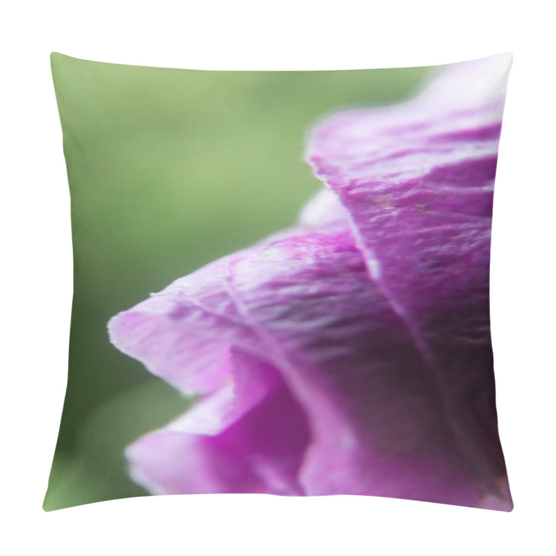 Personality  Explore The Intricate Beauty Of A Vivid Purple Hibiscus Bud In A Stunning Close-up Photo, Showcasing The Delicate Details Of Nature's Floral Perfection Pillow Covers