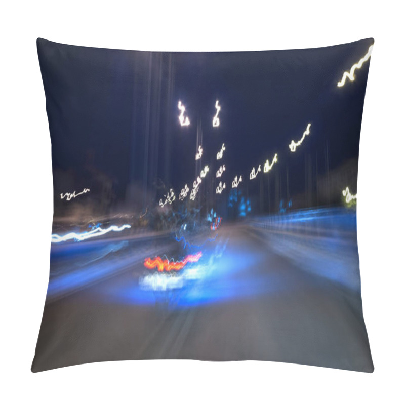 Personality  Looks Like A View From Eyes Of A Drunken Driver, Long Exposure Road Photo At Night Abstract Speeding Background With Cars.  Pillow Covers